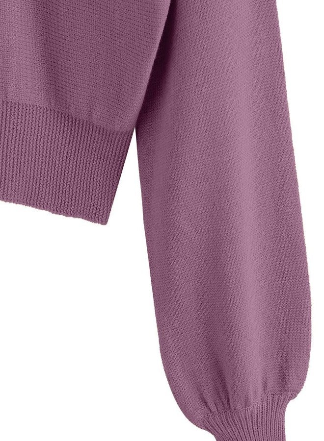 ZAFUL Women's Cropped Sweater V-Neck Long Sleeve Crop Sweater Pullover Jumper Knit Top (1-Red Violet, M) - Image 4